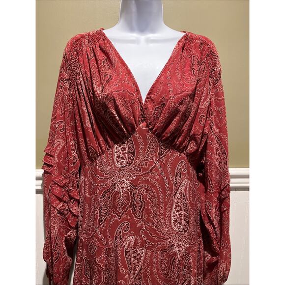 NWOT Free People Mirage Maxi Dress Size 8 MSRP: $198 Brick Red Paisley Boho - Picture 5 of 16